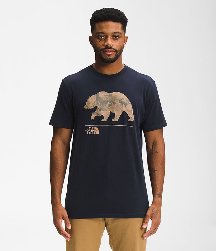 The North Face T Shirts Męska Granatowe Bearscape Krótki Rękaw - HREM42761